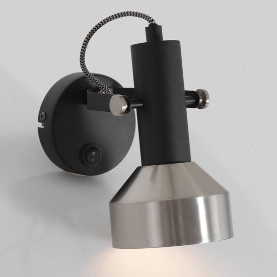 Applique murale Spot Acier 3337ZW noire, douille E27, orientable et inclinable, métal, Mexlite