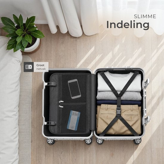 Valise cabine en aluminium tectake® - 36 litres - Double serrure à combinaison TSA à 3 chiffres - 53 cm - Valise cabine à roulettes - Valise de voyage à roulettes