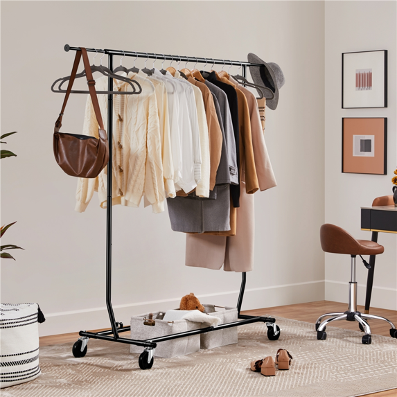 Porte-vêtements Yaheetech - Réglable de 129,5 à 189 cm - Sur roulettes - 90 kg - Noir