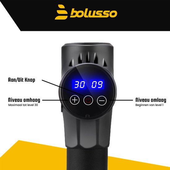 Bolusso Premium Massage Gun - Massage sportif et relaxant - Appareil de massage - 8 embouts - 30 modes - Professionnel - E-book gratuit