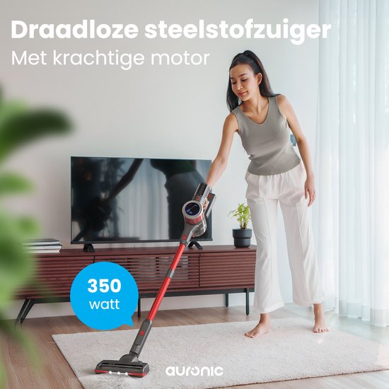 Auronic Stick hoover - Sans fil - Aspirateur autoportant - Sans sac - 350W - Aspirateur - Gris/Rouge