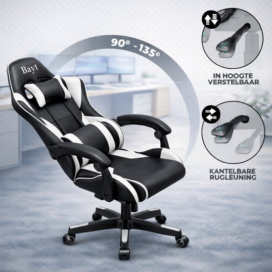 Bayt Chaise de jeu - Chaise de jeu - Chaise de jeu - Dossier réglable - Chaise de jeu confortable - Noir et blanc