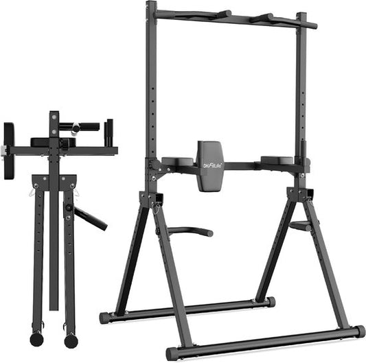 DH FitLife Power Tower Dip Station pliable jusqu'à 210 kg | Barre d'étirement autoportante avec barres de trempage et entraîneur dorsal | Power Station Power Tower