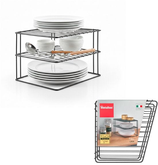 Metaltex - Support à assiettes - Noir - Rangement pour placard de cuisine - 25 x 25 x 19 cm