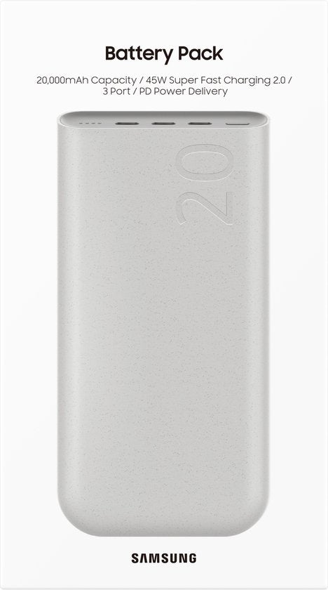 Batterie externe Samsung à charge rapide 45 W - 3 ports USB-C - 20 000 mAh - Beige
