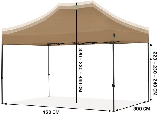 Tente de réception VONROC - 3 x 4,5 m – Tente de réception Premium à montage facile – Conception modulaire – Pliable – Imperméable – Armature en acier – Protection UV 50+ – Sac de rangement inclus – Beige