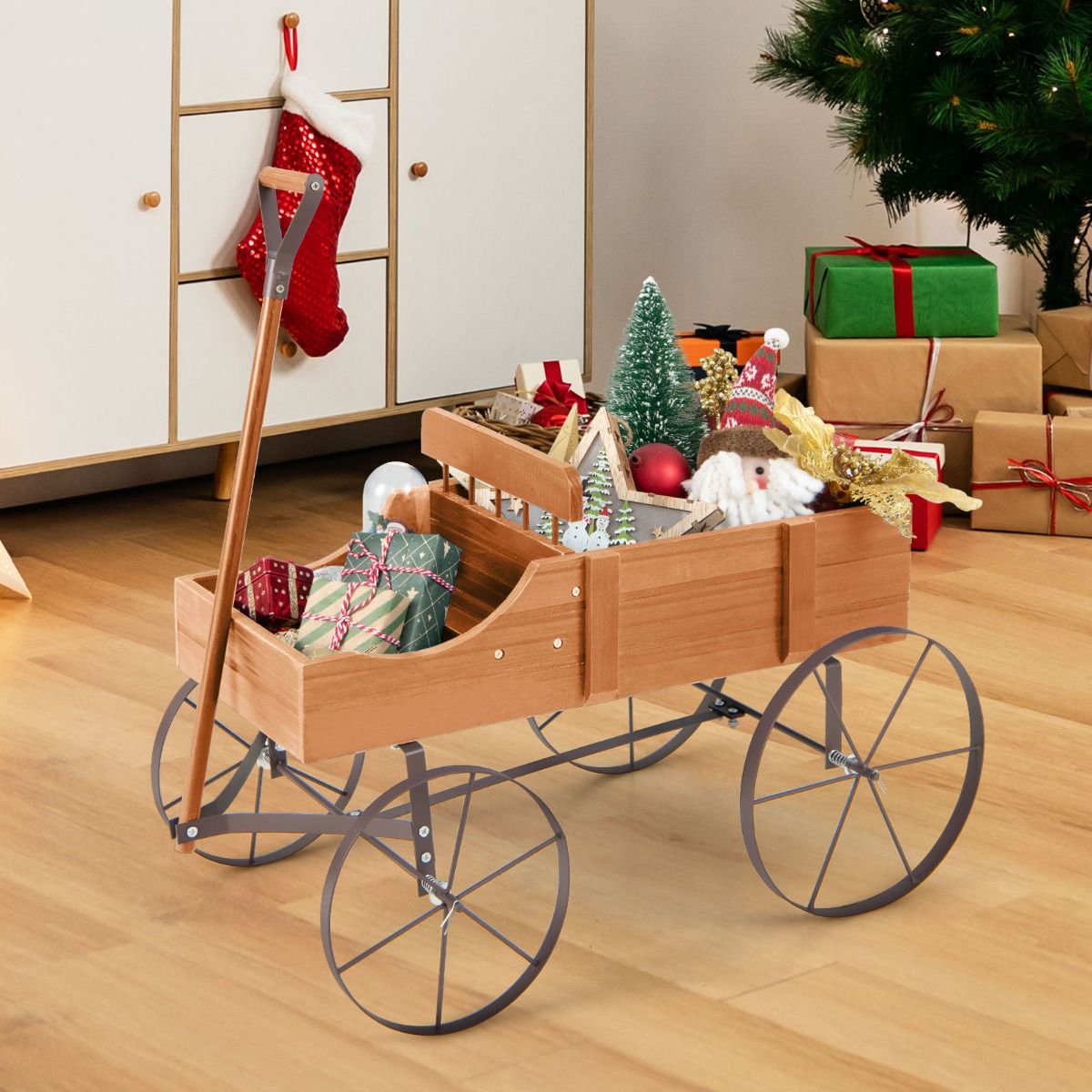 Coast Wooden Plant Trolley with 2 Sections and Wheels - 62x34x61 cm - Orange