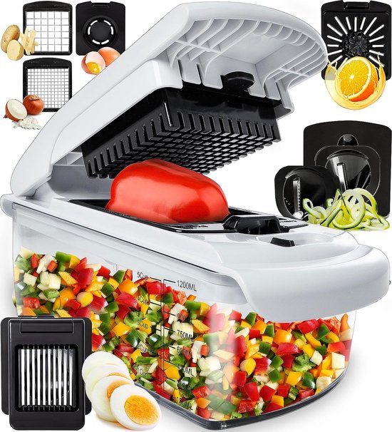 Mandoline Stosh - Coupe-légumes - Coupe-oignons - Coupe-spirale - 7 pièces - Blanc - Sans BPA