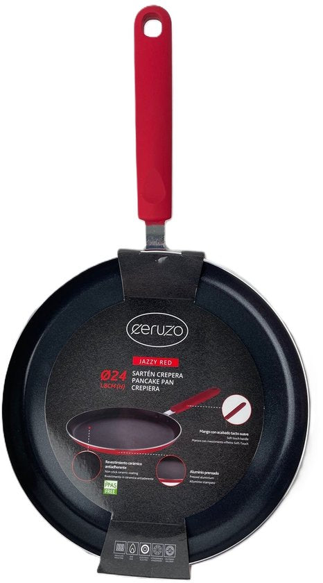 Poêle à crêpes Ceruzo sans PFAS - 24 cm - Jazzy Red - Revêtement antiadhésif en céramique - Induction - Crêpes