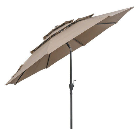 Parasol de table Coast Light Brown 300 cm - Parasol 3 couches avec mécanisme d'inclinaison et manivelle - Parasol de jardin avec 8 baleines et toile ventilée