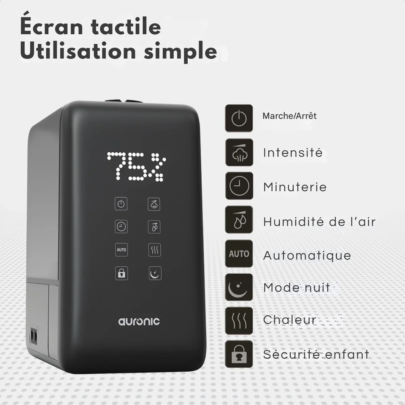 Humidificateur - Auronic - 3 niveaux de chaleur - Capacité du réservoir 6L - 70m2 - Filtre à eau inclus - Noir