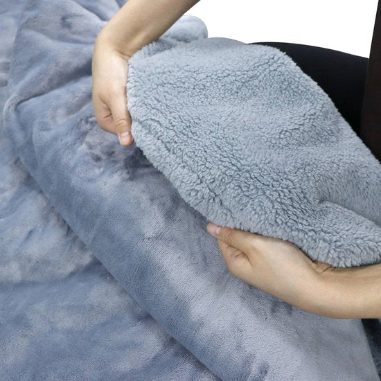 STAUS&BACH Couverture électrique XXL - Couverture supérieure pour 2 personnes - Couverture chauffante double face en polaire Sherpa - Gris bleu - 180x130 cm PowerNap