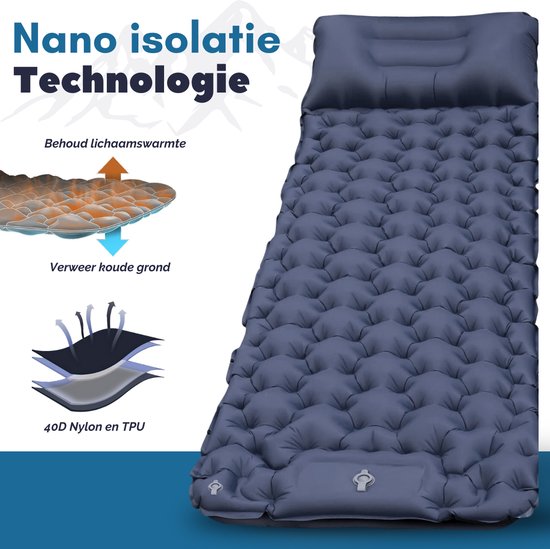 Vertrex Inflate-X1 Matelas de couchage avec pompe intégrée - Lit gonflable - 1 personne - Bleu marine