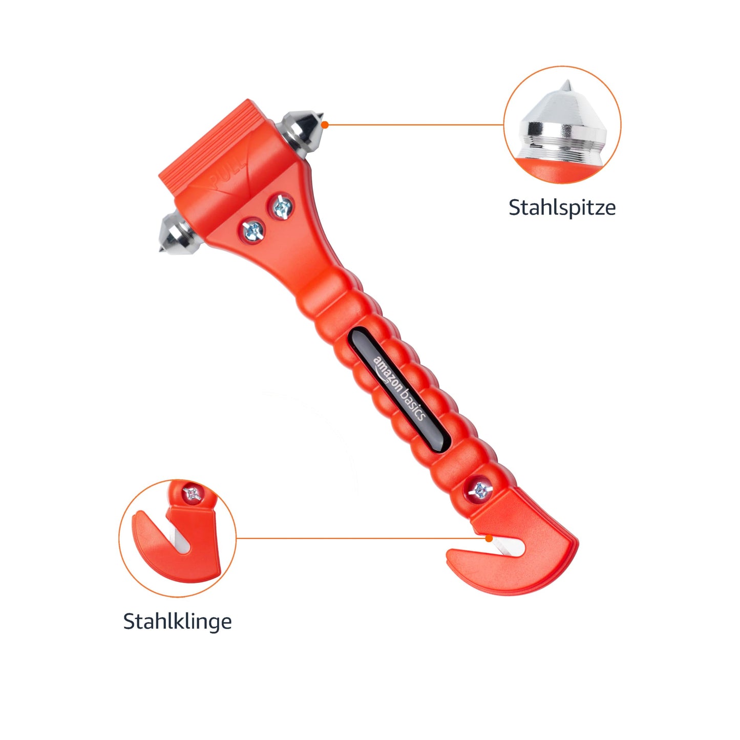 Marteau de secours Amazon Basics - Coupe-ceinture - Housse de protection - Lot de 2 - Orange