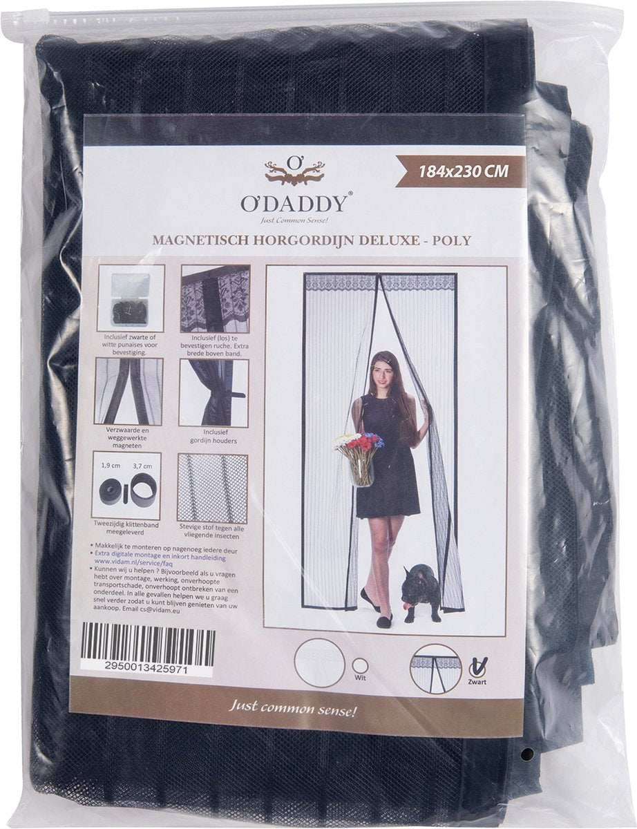 O'DADDY Deurgordijn Deluxe FIBER - Magnetisch Vliegengordijn - Voor Nieuwbouw en Standaard Deuren - Eenvoudige Installatie - Zwarte Hor - 184x230 cm