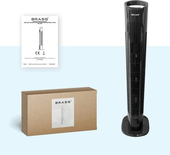 BRASQ Ventilateur de tour F500 - 80 cm de haut - noir - silencieux - avec télécommande - minuterie et mode veille - ventilateur de sol - 50W - pour chambre à coucher et bureau