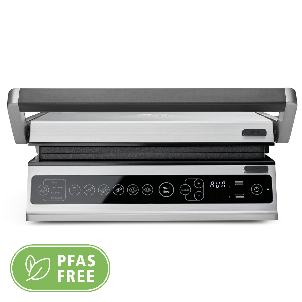 Solis Contact Grill Pro Gril de table - Gris - 37 x 37 x 17 cm - 2000 W - Sans PFAS - Dépliable 180°.