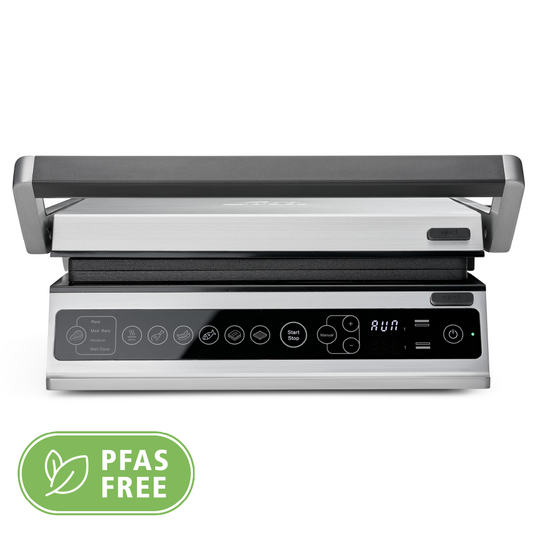 Solis Contact Grill Pro Gril de table - Gris - 37 x 37 x 17 cm - 2000 W - Sans PFAS - Dépliable 180°.