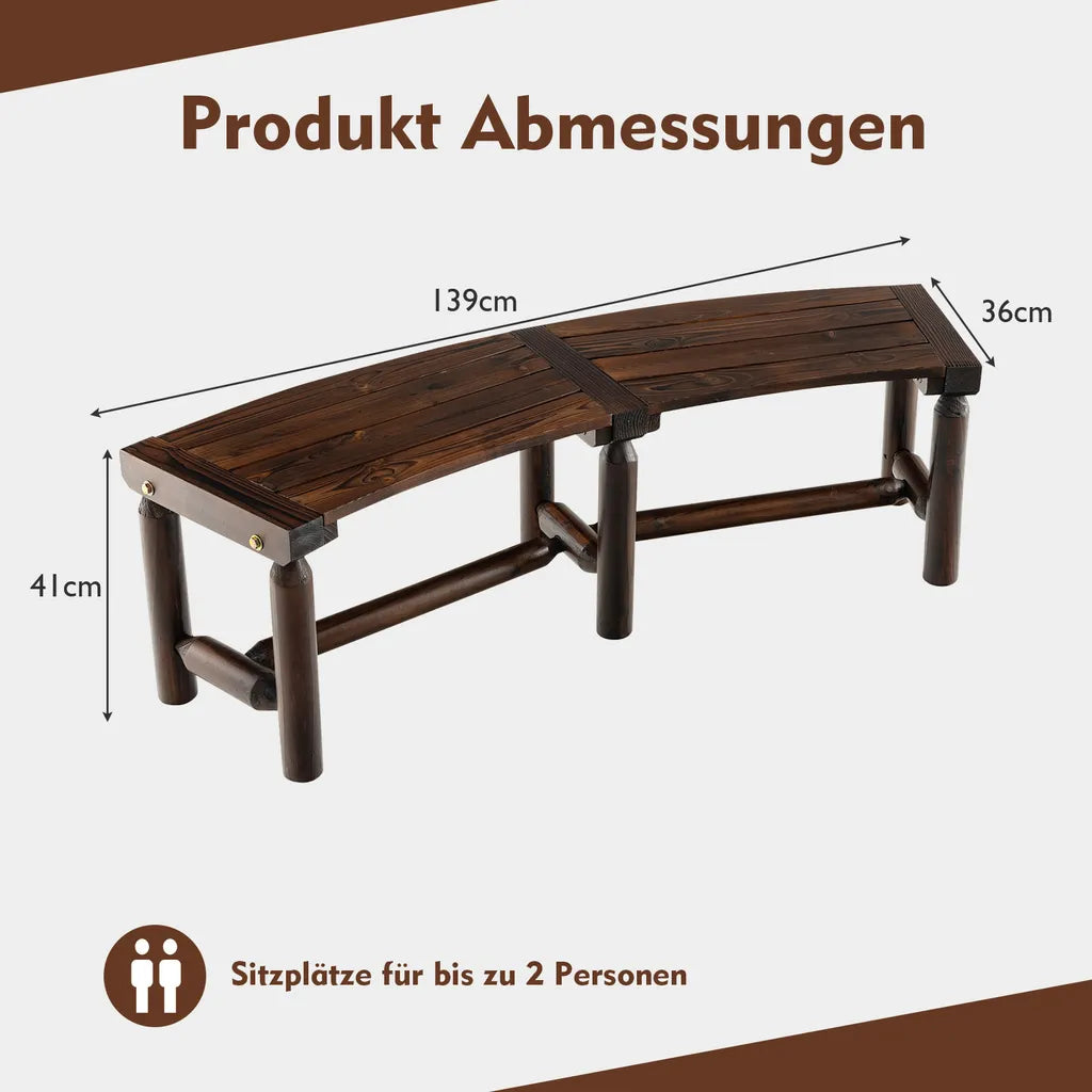 Coast Garden Bench 2-3 People - Curved - Wood - Weatherproof - Reinforced - 139 x 36 x 41 cm - Brown