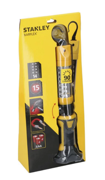 Lampe de travail LED Stanley 14 LED 90 lumens avec aimant et crochet de suspension - 30 x 8 x 8 cm