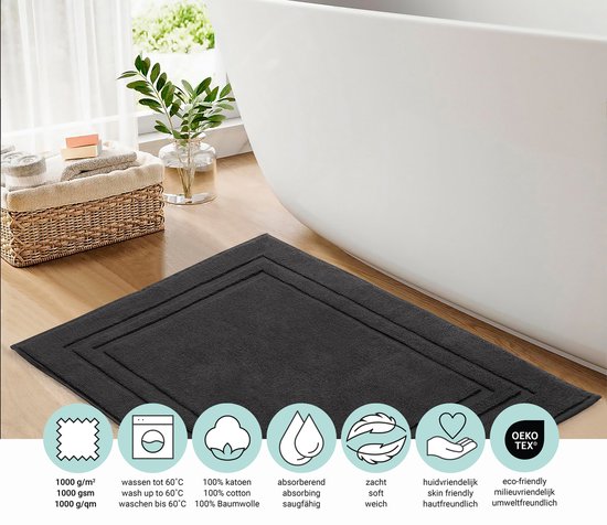 Tapis de bain DoubleDry Hotel 50 x 80 cm – 100 % coton – Doux et absorbant – Noir