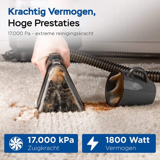 Nettoyeur de moquette Qclean® GO+ 1800 W - Nettoyeur vapeur et détachant tout-en-un - Pour moquettes, meubles, cuisine et salle de bains - Autonettoyant - Nettoyeur de fauteuils - Nettoyeur de canapés - Appareil de nettoyage - Aspirateur à eau - Produit d