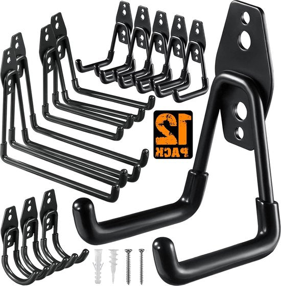 Crochets de rangement pour le garage - 12 pièces, pour ranger les outils électriques, les échelles, les gros objets, les bicyclettes