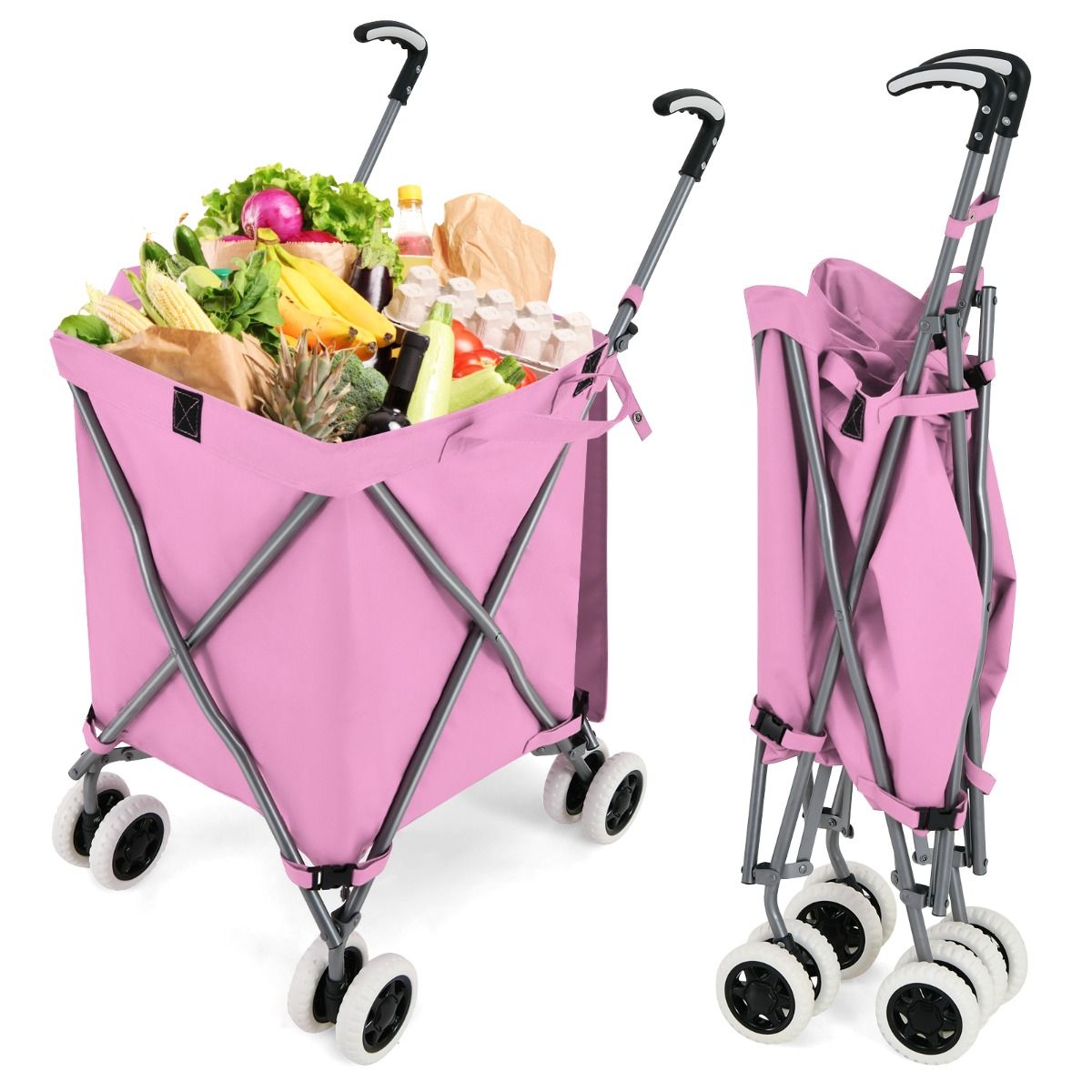 Chariot de courses pliable Coast avec roulettes - Chariot à main 90 L - Chariot de courses pliable - 66 x 46 x 94,5 cm - Rose