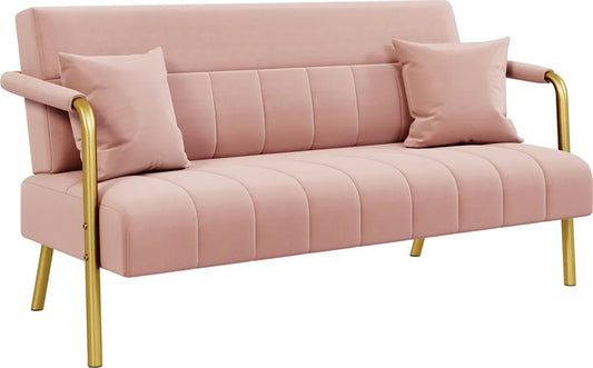 Canapé 2 places Yaheetech avec accoudoirs et 2 coussins lombaires - Rose - 143,5 x 71,5 x 75,5 cm