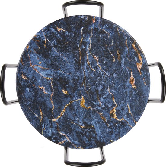 Castagnola Sous-verres en céramique avec support - Sous-verres pour verres - Sous-verres design - Sous-verres - Sous-verres à boire - Céramique - Liège - Lot de 6 - Bleu/doré