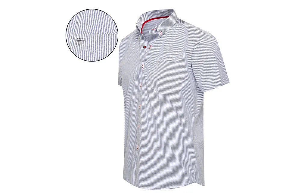 Chemise à manches courtes pour homme Cappuccino Airy, blanche à rayures bleu clair - Taille S