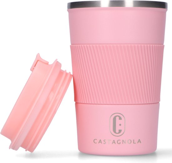 Castagnola Thermos Cup - Coffee Mug To Go - Travel Mug for Coffee and Tea - Tea Mug - 380 ML - stainless steel - Pink