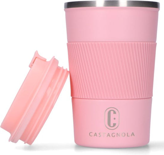 Castagnola Thermos Cup - Coffee Mug To Go - Travel Mug for Coffee and Tea - Tea Mug - 380 ML - stainless steel - Pink