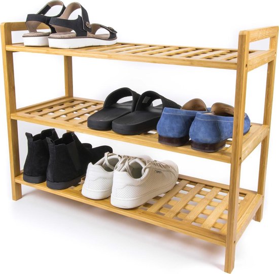 Budu Rangement pour chaussures (3 niveaux) - Rangement pour chaussures en bambou - Rangement pour chaussures en bois - Rangement pour chaussures