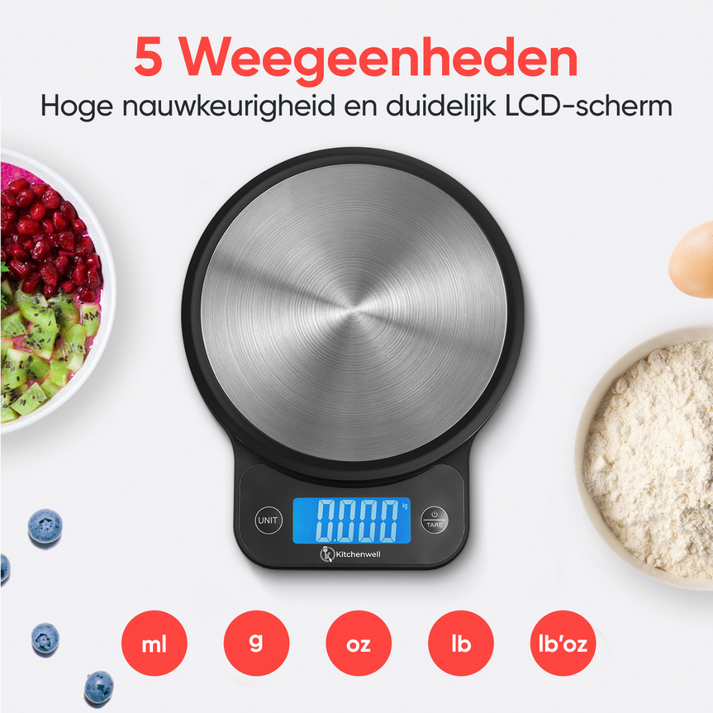 Balance de cuisine Kitchenwell - Numérique - 1 g à 10 kg - Écran LCD - Résistante à l'eau