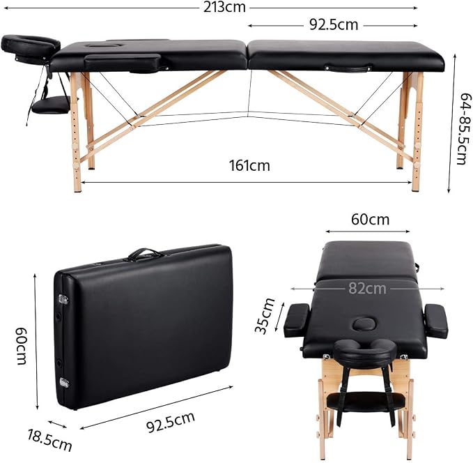 Table de massage pliable Yaheetech 213 x 82 cm - Hauteur réglable de 64 à 85,5 cm - Capacité de charge de 250 kg