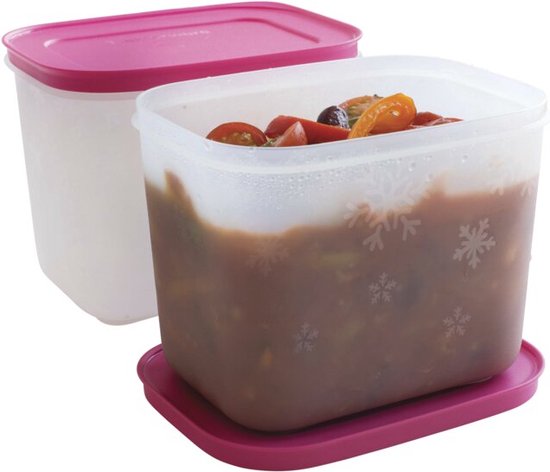 Tupperware Freezer Mates, lot de 2 - Set de boîtes pour le congélateur - Barquettes alimentaires pour le congélateur - Sans BPA - 2 x 1,1 litre - Rose