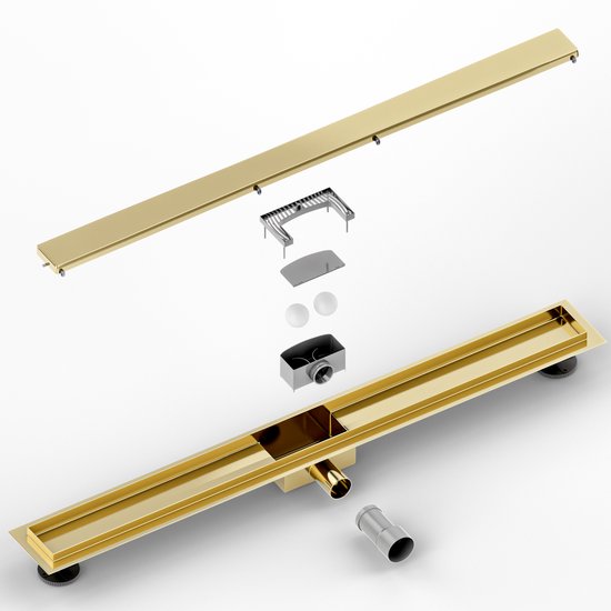 Receveur de douche - 90cm - Or - Grille à carreler - inox - Avec bride