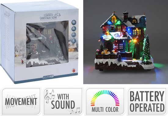 Maison du village de Noël - avec mouvement, lumières LED et musique - 25 cm - poliresin