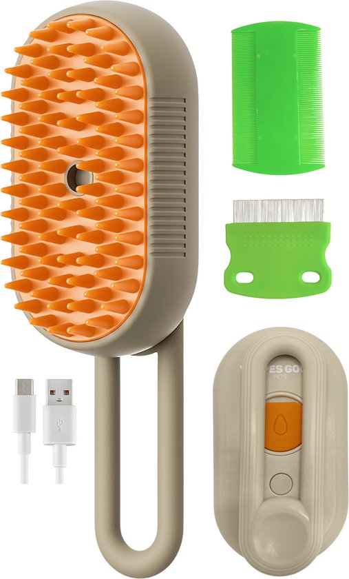 Vulpes Goods® Pets - Brosse à chat PRO - Brosse à vapeur douce et autonettoyante pour chats et chiens - Peigne à chat - Élimination des poils - Vaporisateur pour chats à poils courts et à poils longs - 2 peignes supplémentaires inclus