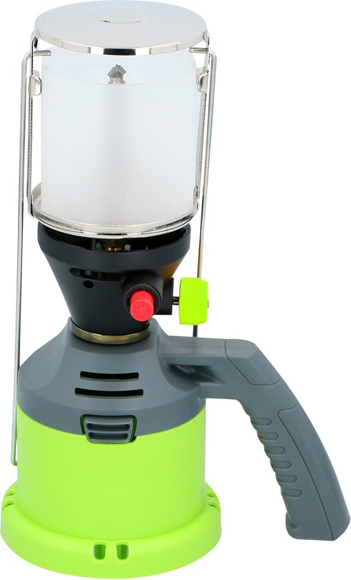 Lampe à gaz Kinzo – Lampe de camping à gaz – Avec allumage piézoélectrique et poignée – 3 manchons à gaz inclus – 500 W