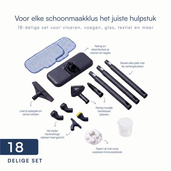 Nettoyeur vapeur Samako Halo 1500 W - Nettoyeur de sol avec réglage de la puissance de vapeur - 15 accessoires - 40 min d'autonomie - Nettoyeur de joints pour salle de bains et cuisine - Bleu