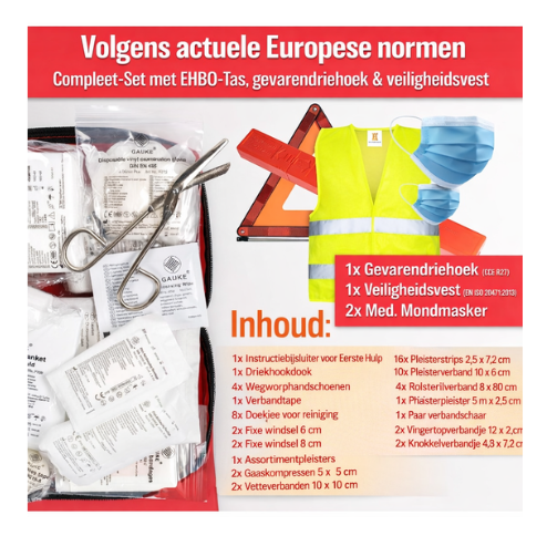 HELDENWERK Car combi bag (3 en 1) selon la norme actuelle 2026 - y compris triangle de signalisation, gilet de sécurité - kit de premiers secours triangle de signalisation kit de premiers secours pour voiture DIN 13164:2022 (conformément au code de la rou