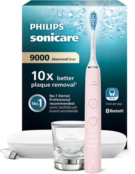 Philips Sonicare DiamondClean 9000 - Brosse à dents électrique - Rose pâle - Verre de recharge - HX9911/29