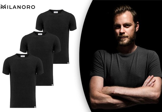 3 T-shirts en bambou doux - Noir - Col rond - L