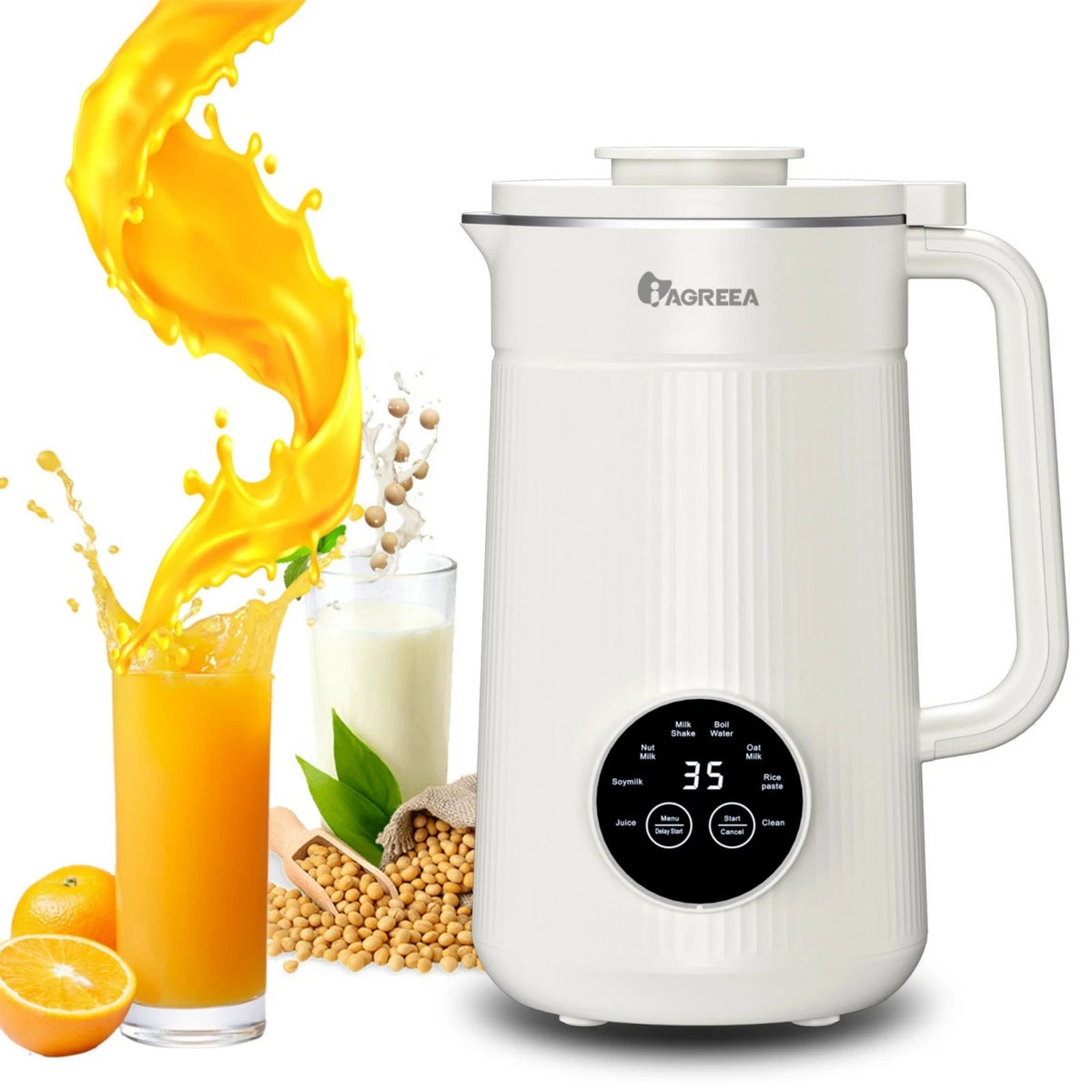Iagreea Machine à lait végétal 8-en-1 1 000 ml - Machine à lait de soja et d'avoine avec fonction de chauffage - Blanc