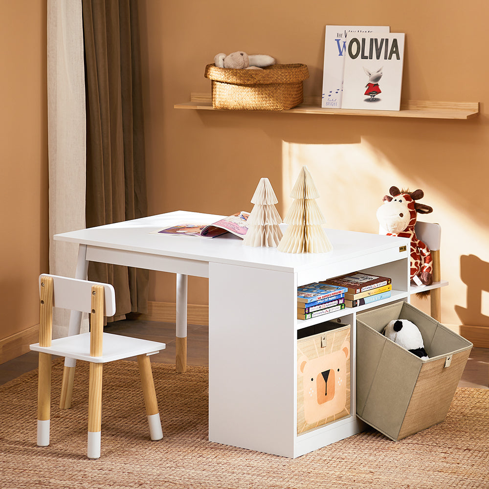 Ensemble de dessin et de jeu pour enfants avec table et 2 chaises - boîtes de rangement incluses - blanc - SoBuy KMB113-W