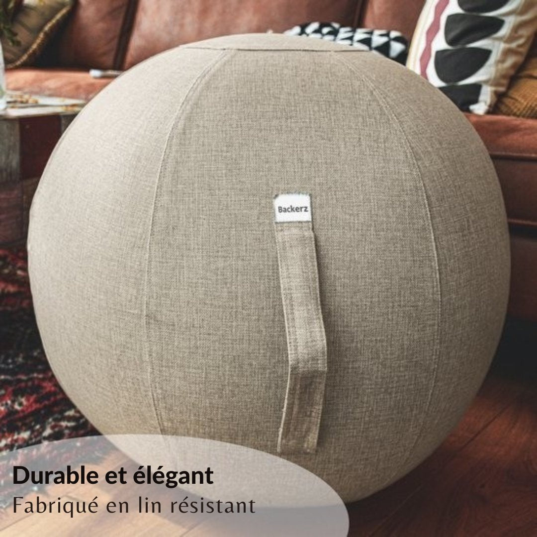 Ballon de siège pour le bureau et la maison Backerz® - 65 CM - Ballon de yoga de luxe - Ballons de siège avec housse - Ballon ergonomique pour chaise de bureau - Lin gris sable
