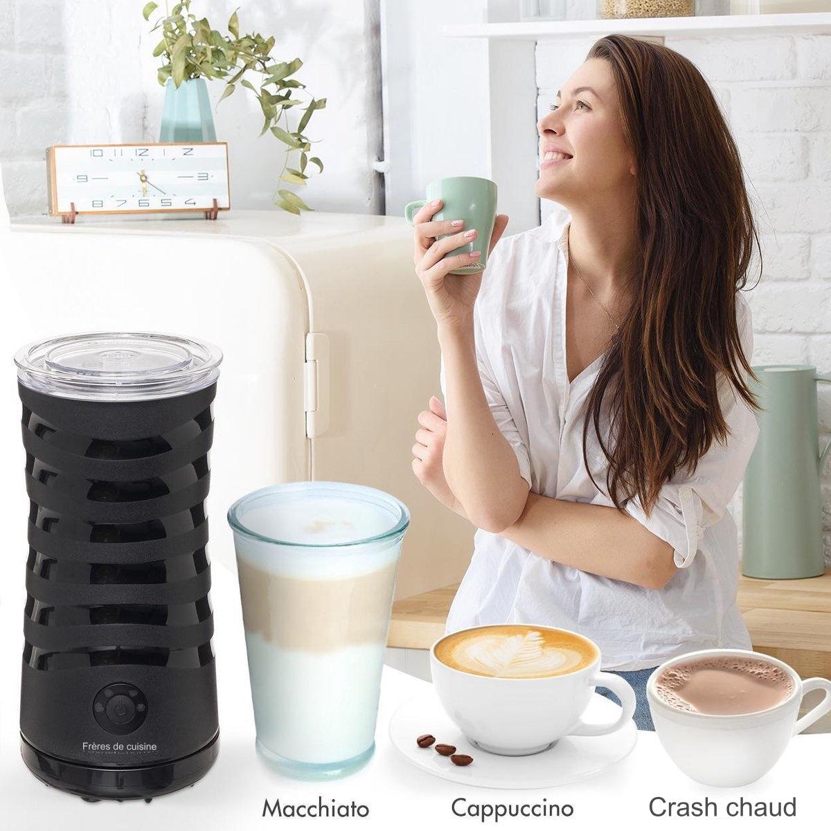 Mousseur à Lait Électrique KitchenBrothers, Chauffe Lait Chocolatière, Revêtement Antiadhésif, 400W, Noir