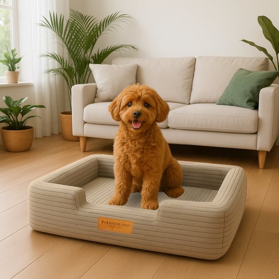 By Cee Cee Panier orthopédique pour chien - Coussin orthopédique pour chien - Lit pour chien - Tissu côtelé - Pour petits chiens - Mocha Taupe - 80x55